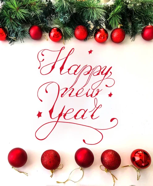 Tarjeta Año Nuevo Postal Banner Internet Con Inscripción Feliz Año — Foto de Stock