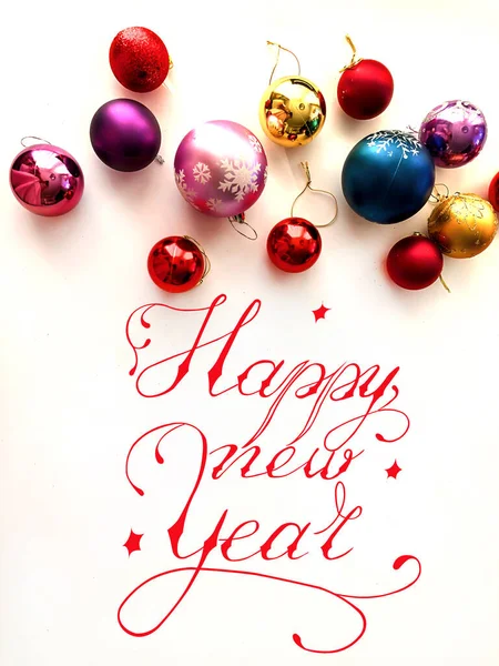Tarjeta Año Nuevo Postal Banner Internet Con Inscripción Feliz Año —  Fotos de Stock