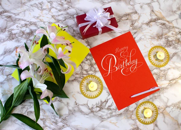 Doğum Günü Kutlaması Yazılı Bir Kartpostal Internet Afişi Mutlu Yıllar — Stok fotoğraf
