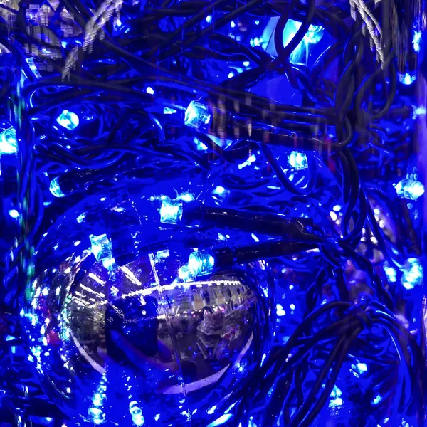 圣诞灯 圣诞树蓝灯泡 — 图库照片