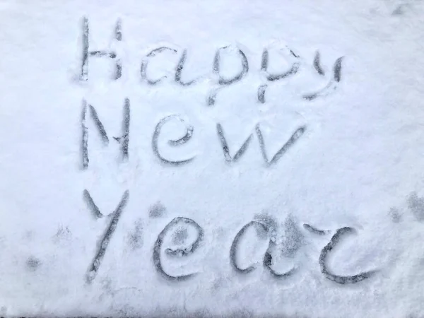 Inscriptie Sneeuw Gelukkig Nieuwjaar — Stockfoto