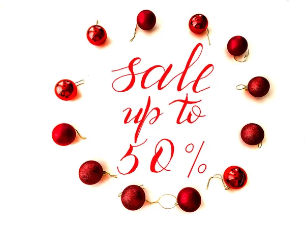 Christmas and New Year Sale, Gift Voucher, Discount Coupon with the inscription - sale up to 50 percent