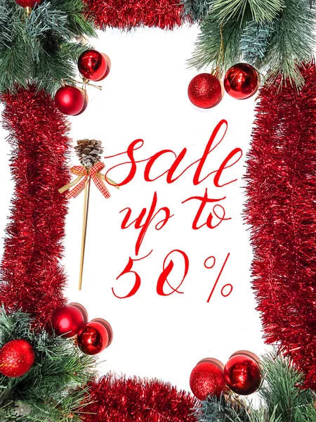 Christmas and New Year Sale, Gift Voucher, Discount Coupon with the inscription - sale up to 50 percent