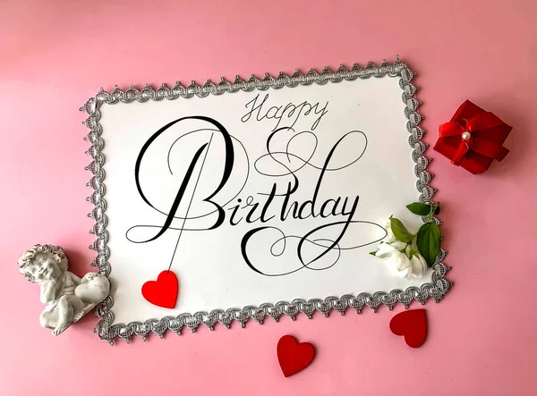 Postcard Internet Banner Birthday Greeting Inscription Happy Birthda — Stock Photo, Image