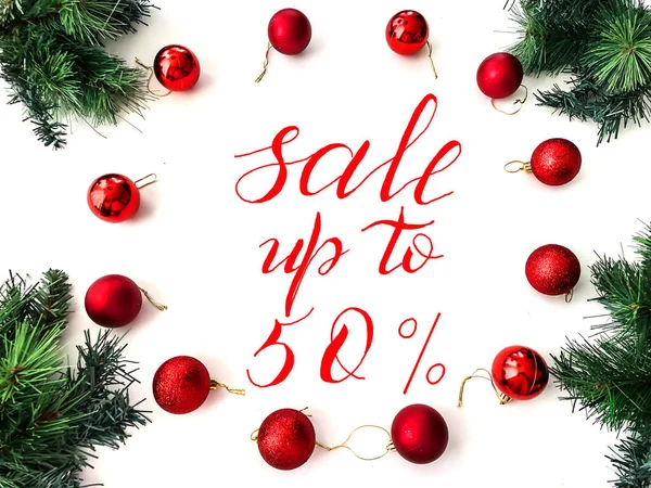 Christmas and New Year Sale, Gift Voucher, Discount Coupon with the inscription - sale up to 50 percent