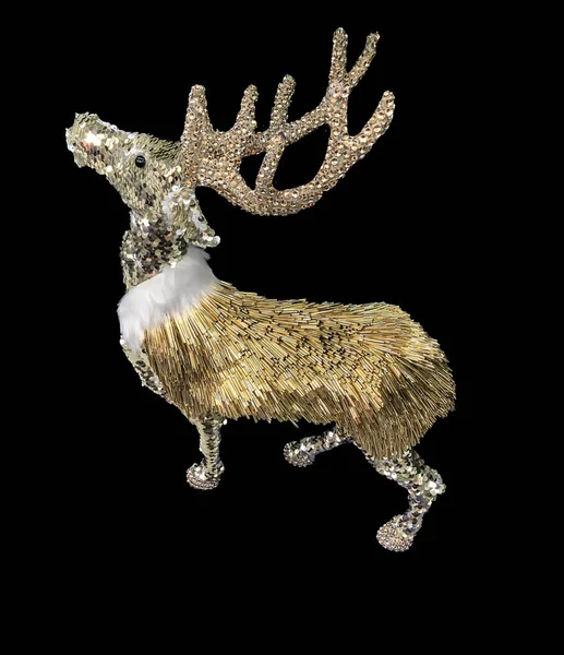 Christmas Toy Golden Deer Isolate — Stock Photo, Image
