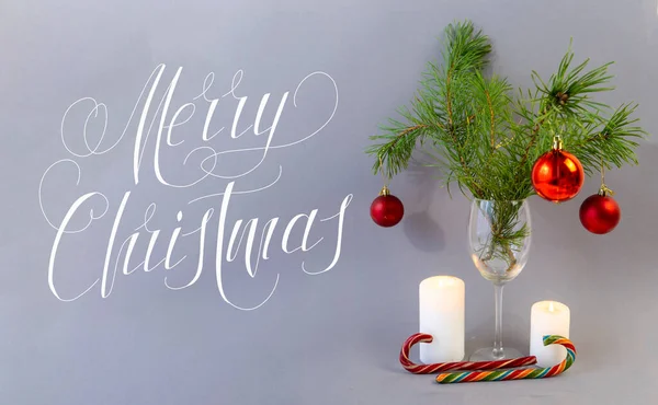 Card Online Banner Flat Lai Christmas Inscription Merry Christmas — Stock Photo, Image