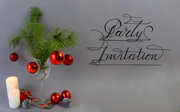 Tarjeta Banner Web Volante Con Invitación Para Fiesta Navidad Año —  Fotos de Stock