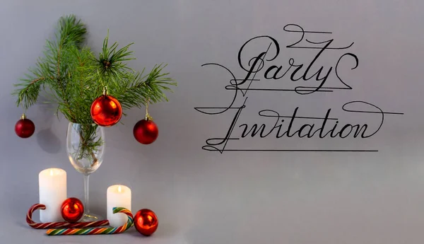 Tarjeta Banner Web Volante Con Invitación Para Fiesta Navidad Año —  Fotos de Stock