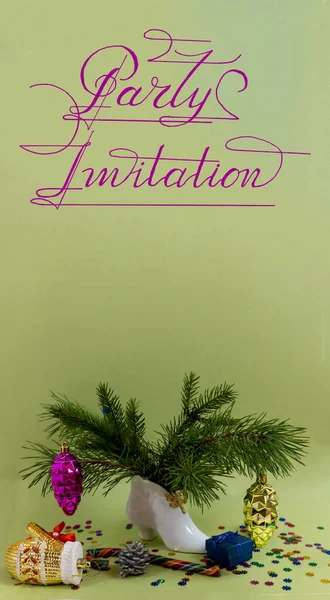 Boldog Karácsonyt Boldog Évet Kártya Banner Flat Lay Meghívó Újévi — Stock Fotó