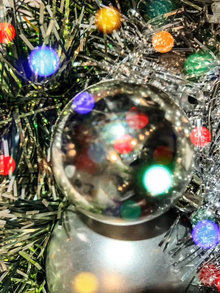 Postcards New Year Christmas Tree Baubles Bokeh Effect — Stock Photo, Image