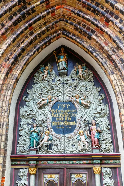 Stralsund Alemanha Maio 2018 Detalhe Portal Igreja São Nicolau Mais — Fotografia de Stock