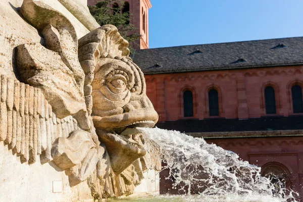 Foto Van Een Waterspuwer Bij Een Fontein Een Plein Worms — Stockfoto