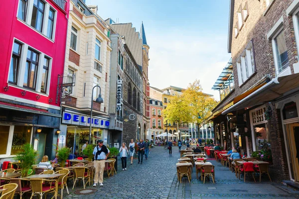 Aquisgrana Germania Ottobre 2018 Strada Nel Centro Storico Con Persone — Foto Stock