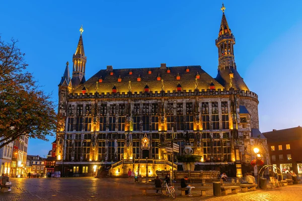 Aachen Germany October 2018 Aachen City Hall Unidentified People Night — Stock Photo, Image