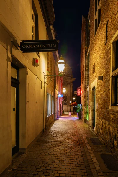 Aachen Germania Octombrie 2018 Alee Medievală Îngustă Noaptea Orașul Vechi — Fotografie, imagine de stoc