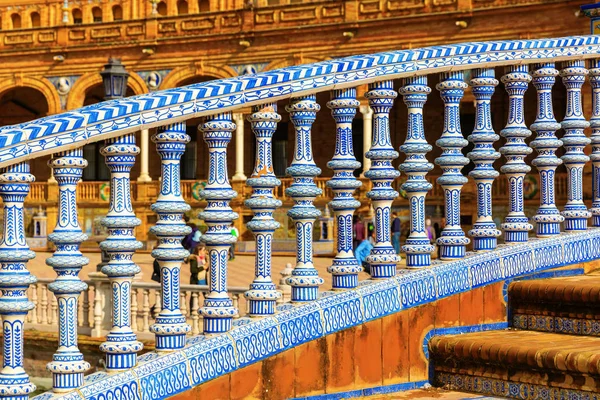 Detailní Obrázek Keramické Zábradlí Mostu Plaza Espana Seville Španělsko — Stock fotografie