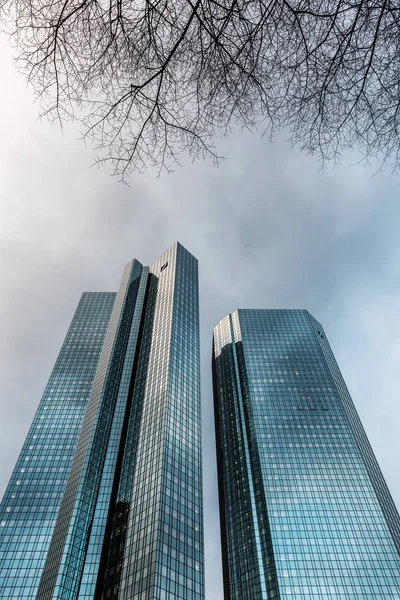 Frankfurt Main Almanya Ocak 2019 Frankfurt Deutsche Bank Ikiz Kuleleri — Stok fotoğraf