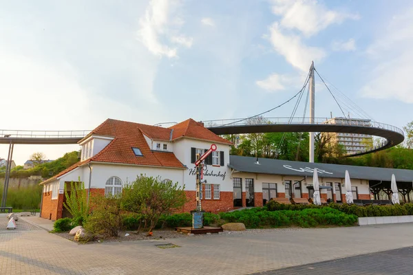 Sassnitz Alemanha Maio 2018 Ponte Pedonal Suspensa Porto Sassnitz Construção — Fotografia de Stock