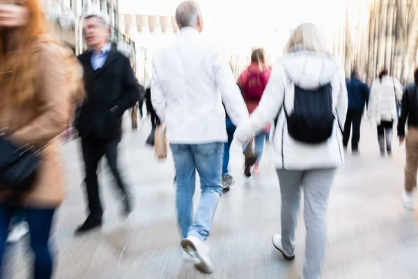Picture People Walking Shopping Street City Camera Made Motion Blur — Stock Photo, Image