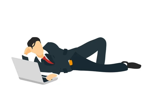 Empresário Relaxado Deitado Chão Com Laptop Suas Mãos Novas Tecnologias — Vetor de Stock