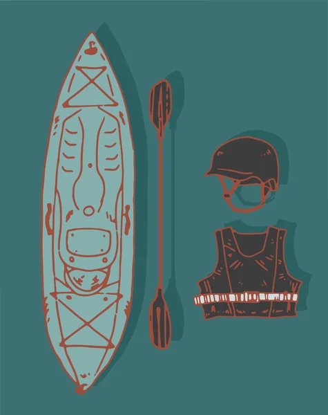 Kayak Elementos Deportivos Sobre Fondo Plano Objetos Aislados Deportes Marítimos — Vector de stock