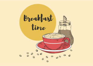 Sütlü, şekerli ve kahve çekirdekli taze öğütülmüş kahve..