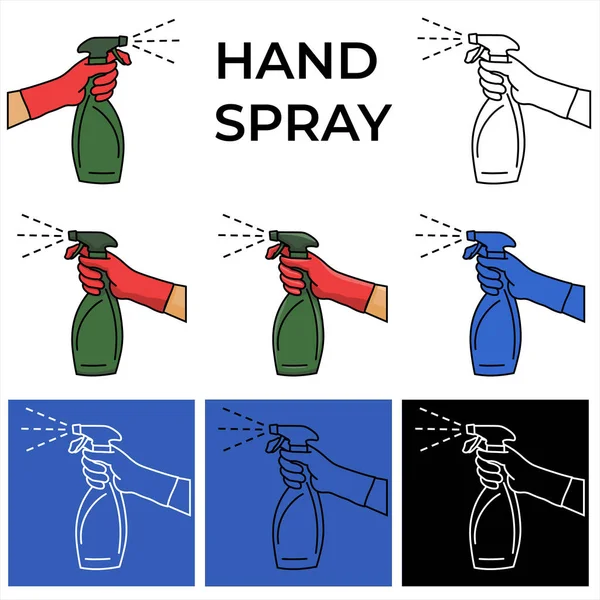 Zestaw Mycia Rąk Opryskiwaczem Ręcznym Dezynfekcji — Wektor stockowy