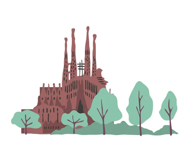Sagrada Familia Modèle Conception Pays Espagnol Vue Historique Plaine Linéaire — Image vectorielle