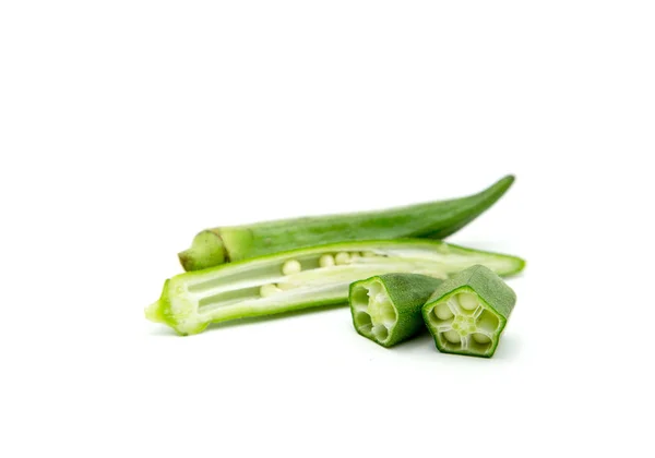 Green Okra Slice White Isolated Хорошее Здоровье Растительного Ингредиента Окры — стоковое фото