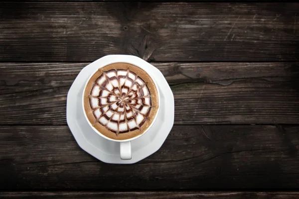 Late Coffee Mug Wood Table Morning Time Top View — Stock Photo, Image