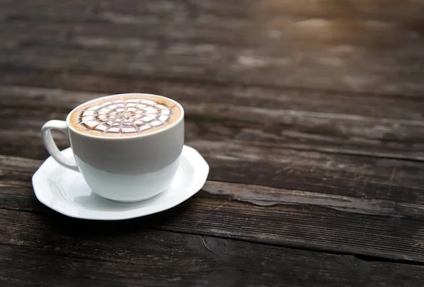 Café Tardío Taza Mesa Madera Mañana — Foto de Stock