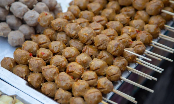 Meat balls with stick the famous street food — Stock Photo, Image