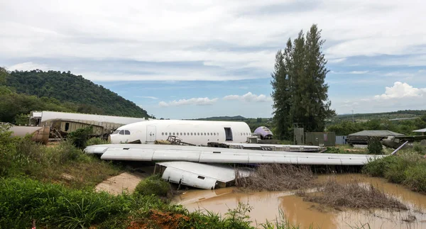 crach aeroplane garbage on mountain hill garbage site