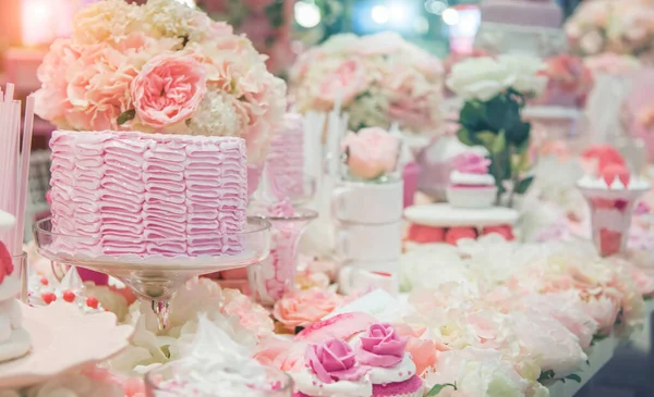 Doce Bolo Snd Pastel Rosa Sobremesa Tema Mesa Refeição Com — Fotografia de Stock