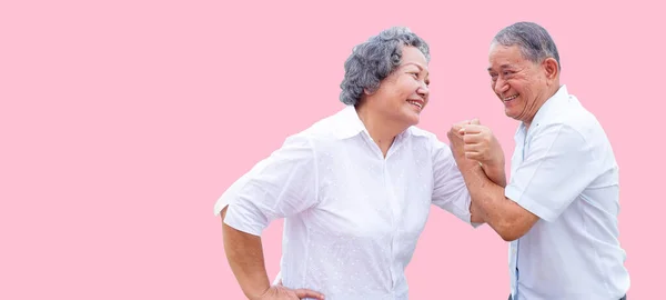 Feliz Sênior Asiático Vovô Dança Ação Isolado Fundo Banner Tamanho — Fotografia de Stock