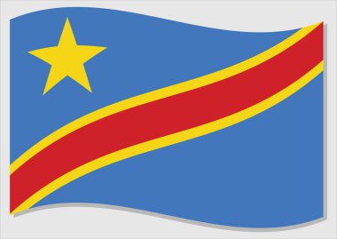 Waving flag of DRC vector graphic. Waving Congolese flag illustration. DRC country flag wavin in the wind is a symbol of freedom and independence. clipart