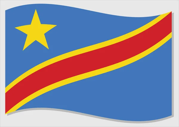 DRC vektör grafiğinin dalgalanan bayrağı. Kongo bayrağı sallayarak. DRC ülke bayrağının rüzgarda dalgalanması özgürlük ve bağımsızlığın sembolüdür.