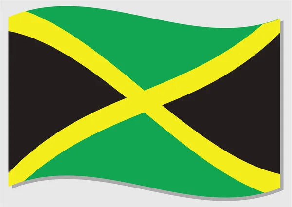 Ondeando Bandera Jamaica Vector Gráfico Ilustración Ondeando Bandera Jamaiquina Bandera — Vector de stock