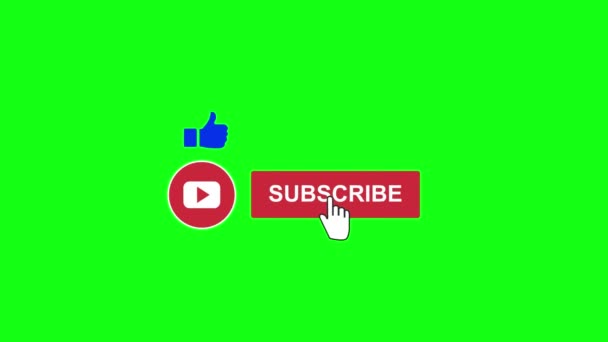 Зеленый Экран Кнопки Подписки Колокольчиком Нравится Анимация Зеленый Экран Анимации — стоковое видео