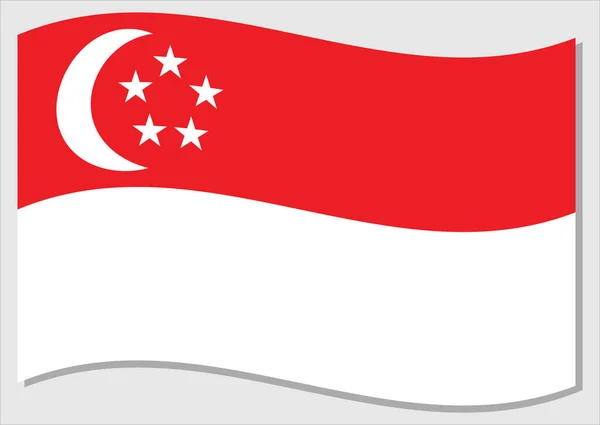 Ondeando Bandera Singapur Vector Gráfico Ilustración Ondeando Bandera Singapur Ondulación — Vector de stock