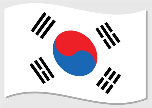 挥动着韩国矢量图形的国旗 挥动着韩国国旗图解 韩国国旗在风中摇曳是自由和独立的象征 — 图库矢量图片