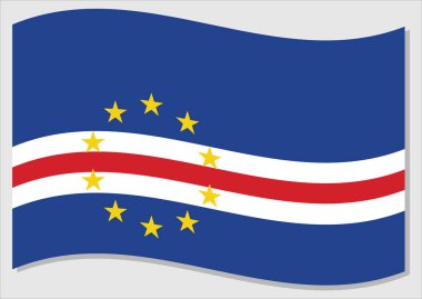 Cape Verde vektör grafiğinin dalgalı bayrağı. Cape Verdean bayrağını sallıyor. Cape Verde bayrağının rüzgarda dalgalanması özgürlüğün ve bağımsızlığın sembolüdür..