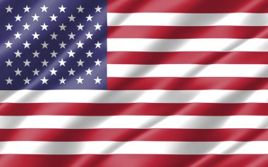 ABD grafiğinin ipek dalgalı bayrağı. Dalgalı Amerikan bayrağı 3 boyutlu illüstrasyon. Dalgalanan ABD bayrağı özgürlük, vatanseverlik ve bağımsızlığın bir sembolü.