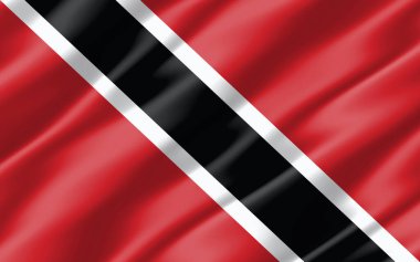 Trinidad ve Tobago grafikli ipek dalgalı bayrak. Dalgalı Trinidadian ve Tobagonya bayrağı 3 boyutlu illüstrasyon. Dalgalı Trinidad ve Tobago bayrağı özgürlük, vatanseverlik ve bağımsızlığın sembolüdür..