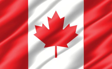 Kanada grafiğinin ipek dalgalı bayrağı. Dalgalı Kanada bayrağı 3 boyutlu illüstrasyon. Dalgalanan Kanada bayrağı özgürlük, vatanseverlik ve bağımsızlığın bir sembolüdür..