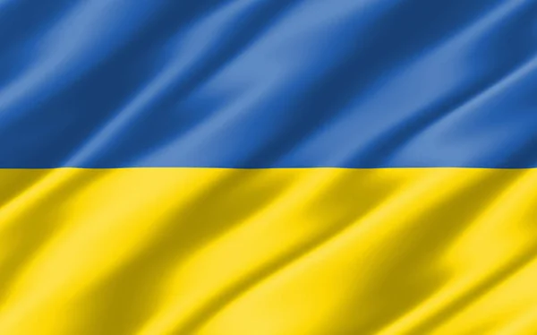 Ukrayna grafikli ipek dalgalı bayrak. Dalgalı Ukrayna bayrağı 3 boyutlu illüstrasyon. Dalgalanan Ukrayna bayrağı özgürlük, vatanseverlik ve bağımsızlığın bir sembolüdür..