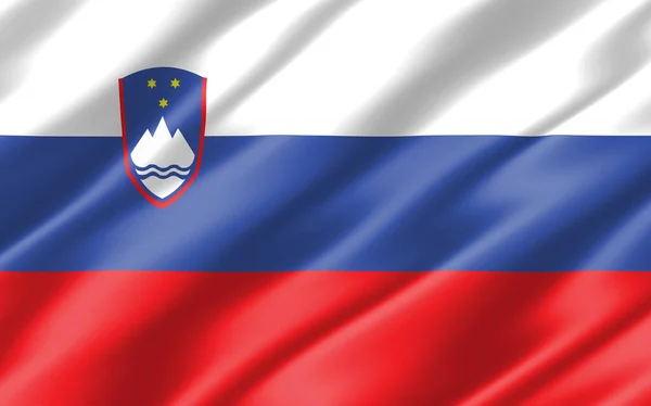 斯洛维尼亚的丝绸波纹旗帜 Wavy斯洛文尼亚国旗3D插图 竞争激烈的斯洛文尼亚国旗是自由 爱国主义和独立的象征 — 图库照片
