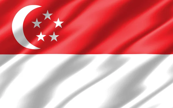 Silkesvågig Flagga Singapore Grafik Vågig Singaporeansk Flagga Illustration Ripplade Singapore — Stockfoto
