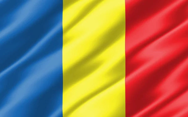 罗马尼亚的丝绸波纹国旗 波威罗马尼亚国旗3D插图 竞争激烈的罗马尼亚国旗是自由 爱国主义和独立的象征 — 图库照片